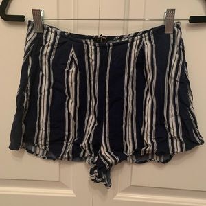 Navy Blue and White Bohemian Stule Striped Flowy Shorts